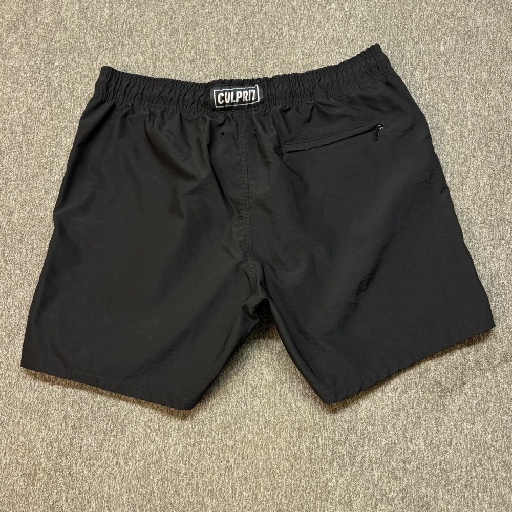 Culprit Mens Swim Trunks Black Graphic Logo Board Shorts XL Made in‎ USA